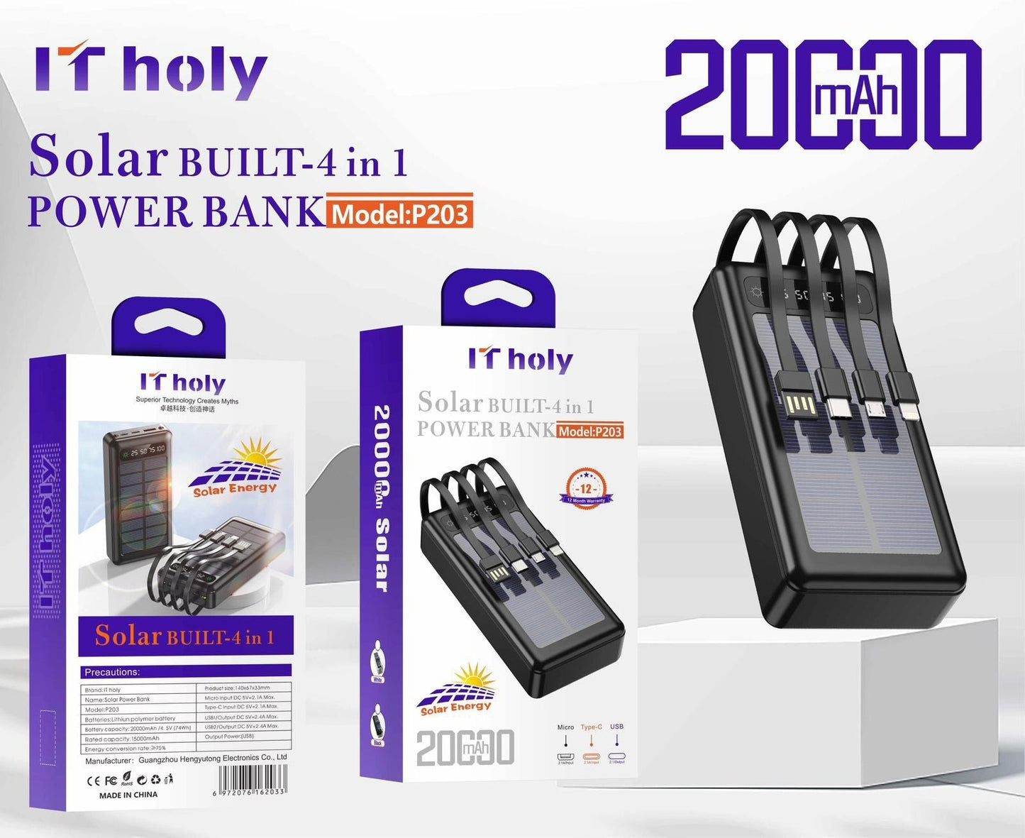 Solar Built Power Bank-4 In 1